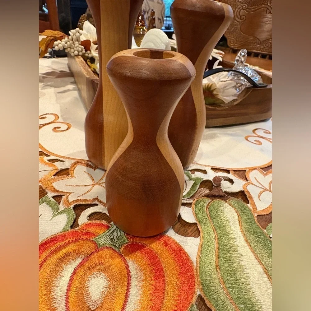 Wooden candle holder Set - Natural/Brown set of 3 handmade and signed